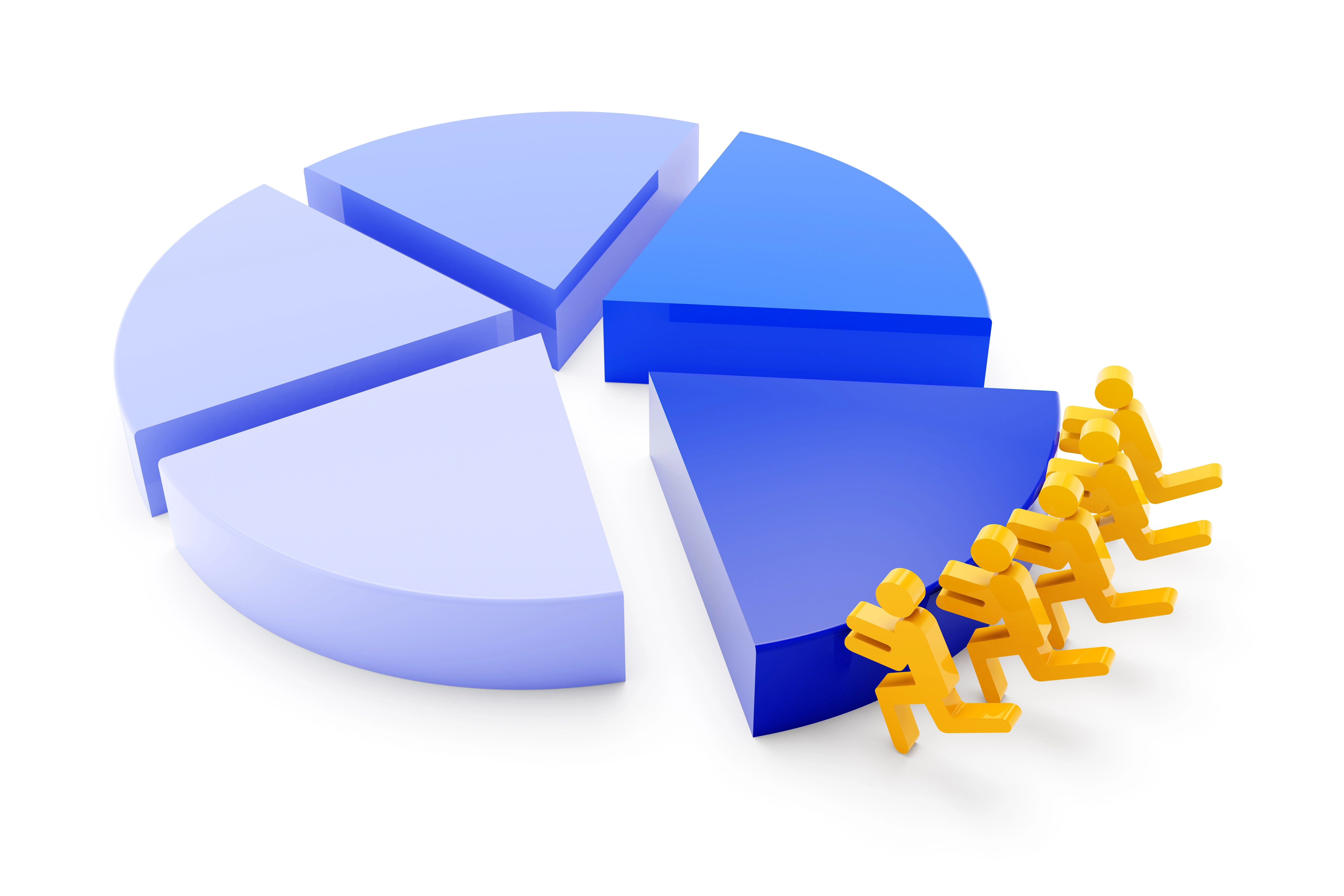 A group of people pushing a pie chartDescription automatically generated